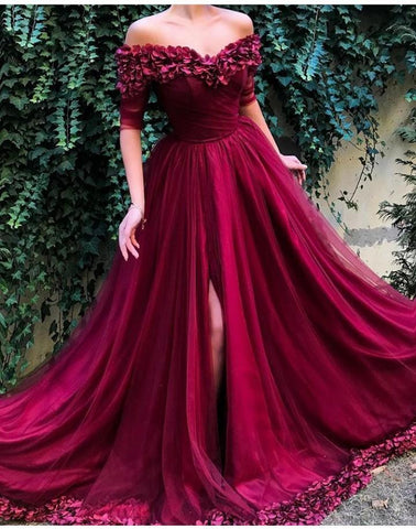 Schulterfreies, kastanienbraunes, langes Ballkleid, Partykleid PG772