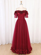 Schulterfreies, kastanienbraunes, langes Ballkleid, Partykleid PG772