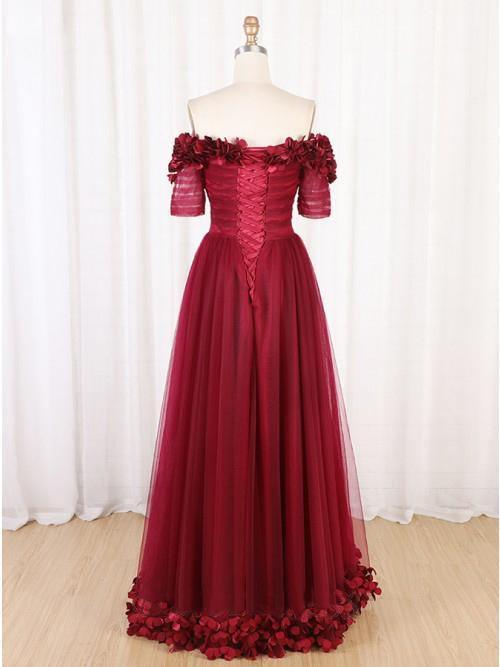 Schulterfreies, kastanienbraunes, langes Ballkleid, Partykleid PG772