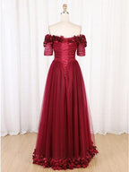 Schulterfreies, kastanienbraunes, langes Ballkleid, Partykleid PG772