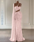 Burgundy Sequined Long Ruffles Mermaid Prom Dress with Split