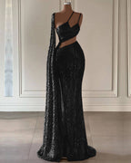 Burgundy Sequined Long Ruffles Mermaid Prom Dress with Split