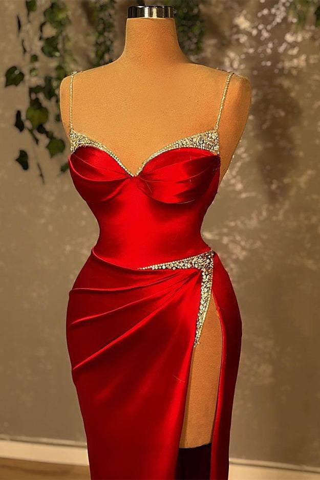 Burgundy Long Sweetheart Satin Mermaid Evening Dress with Split