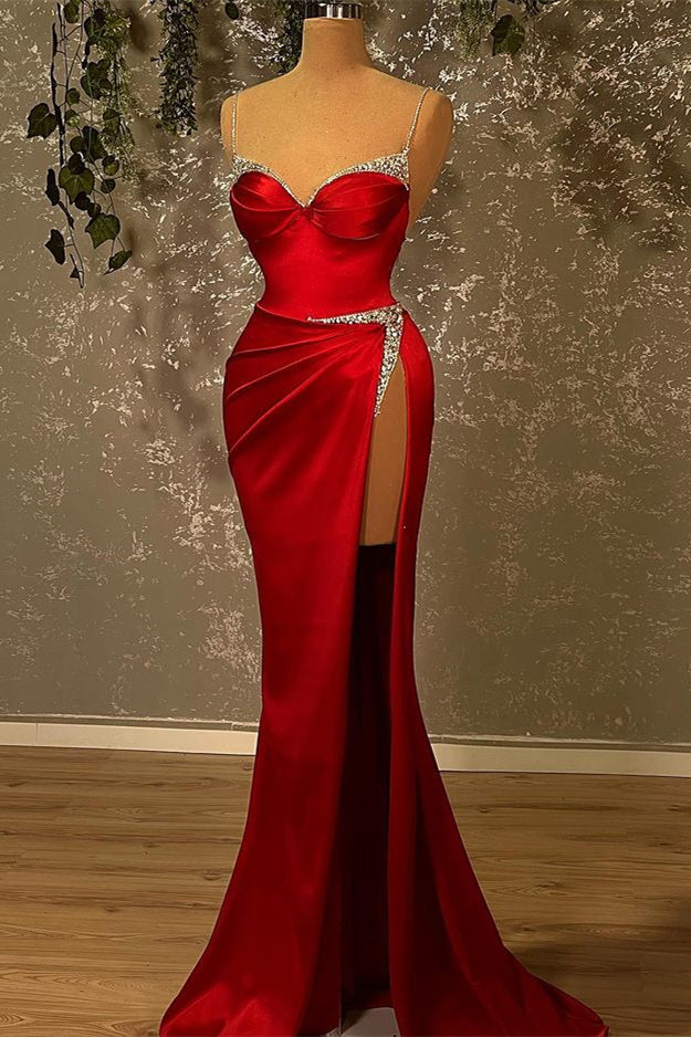 Burgundy Long Sweetheart Satin Mermaid Evening Dress with Split