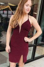 Burgunderrotes geteiltes Homecoming-Kleid Kurzes Ballkleid Mit Kreuzverschluss-Rücken PD292