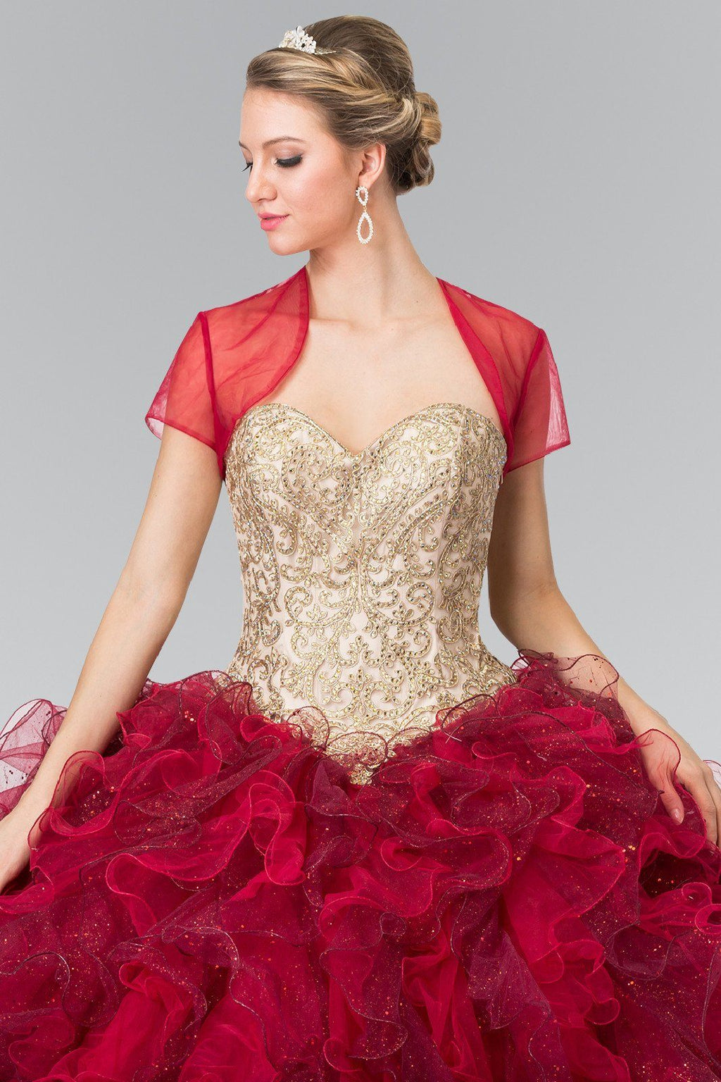 Burgundy Strapless Ruffled Ballgown by Elizabeth K GL2211
