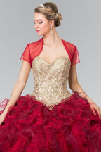 Burgundy Strapless Ruffled Ballgown by Elizabeth K GL2211