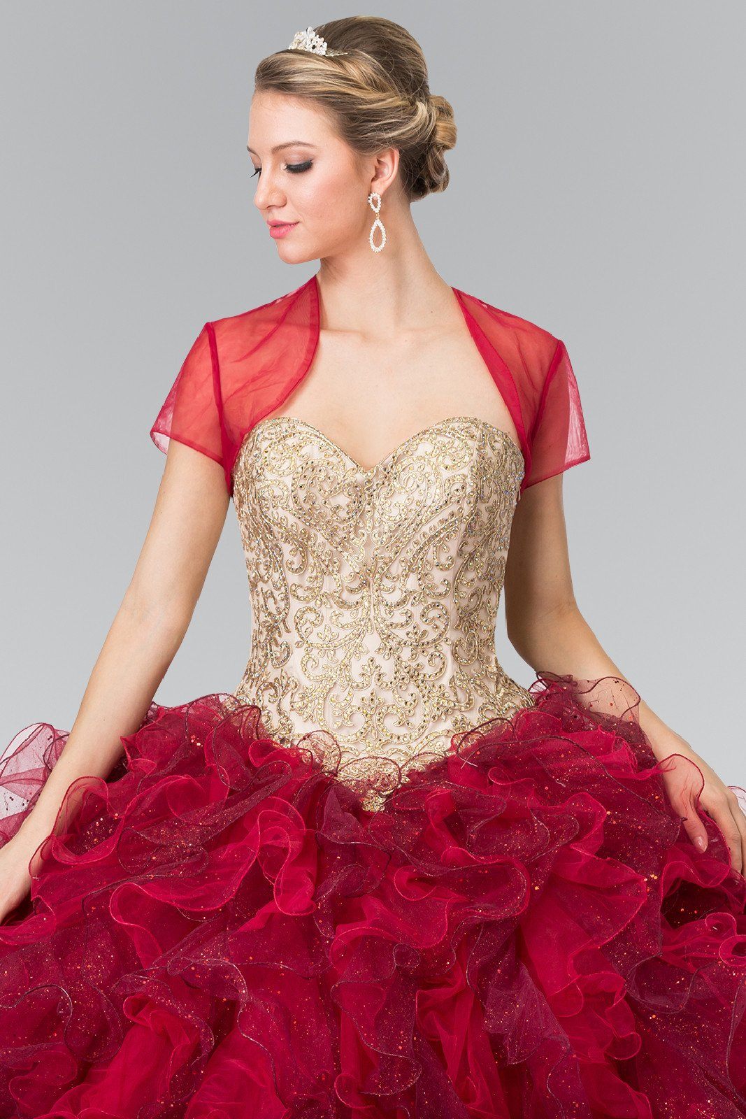 Burgundy Strapless Ruffled Ballgown by Elizabeth K GL2211