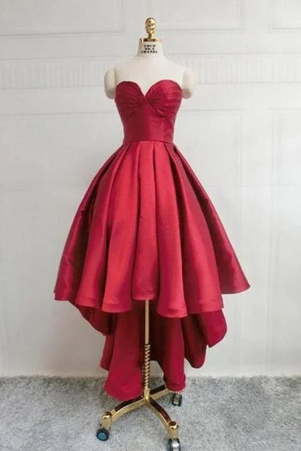 Vestido de Fiesta Corto de Satén Corazón Dulce Borgoña con Falda Asimétrica para el Baile de Regreso a Casa PD303