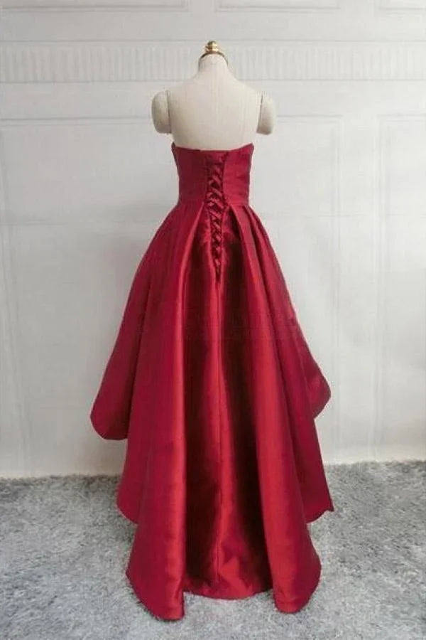 Vestido de Fiesta Corto de Satén Corazón Dulce Borgoña con Falda Asimétrica para el Baile de Regreso a Casa PD303