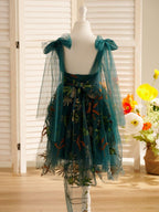 NumberSea - Burnt Orange Lace Tulle Embroidered Toddler Knee Length Flower Girl Dress