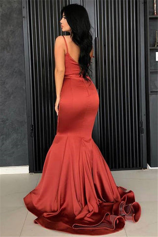 Burnt Orange Long Mermaid Strapless Satin Backless Prom Dress