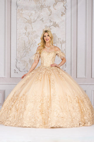 Schulterfreies Ballkleid mit Schmetterlingsapplikation von Petite Adele PQ1021