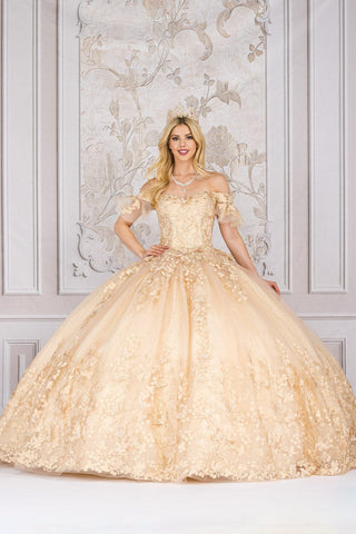 Schulterfreies Ballkleid mit Schmetterlingsapplikation von Petite Adele PQ1021