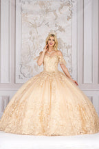 Butterfly Applique Off Shoulder Ball Gown by Petite Adele PQ1021