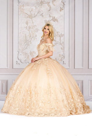 Schulterfreies Ballkleid mit Schmetterlingsapplikation von Petite Adele PQ1021