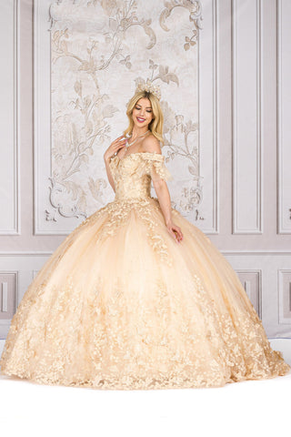 Schulterfreies Ballkleid mit Schmetterlingsapplikation von Petite Adele PQ1021