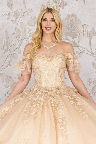 Schulterfreies Ballkleid mit Schmetterlingsapplikation von Petite Adele PQ1021