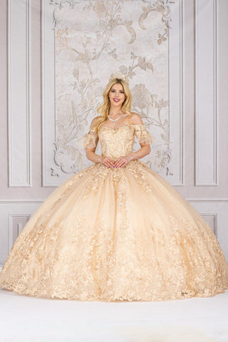 Schulterfreies Ballkleid mit Schmetterlingsapplikation von Petite Adele PQ1021