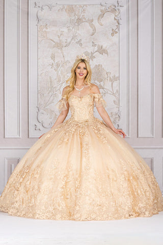 Schulterfreies Ballkleid mit Schmetterlingsapplikation von Petite Adele PQ1021