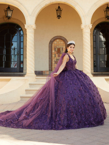 Quinceanera-Kleid mit Schmetterlings-Cape-Ärmeln von House of Wu 26062