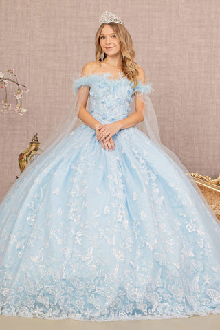 Schulterfreies Ballkleid mit Schmetterlingsdruck von Elizabeth K GL3166