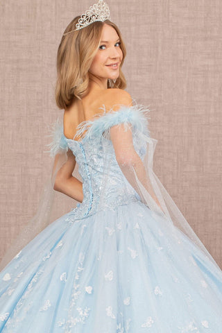 Schulterfreies Ballkleid mit Schmetterlingsdruck von Elizabeth K GL3166