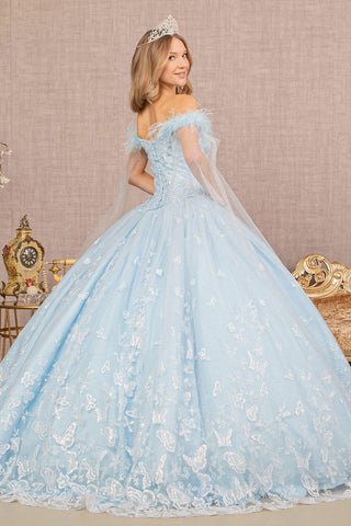 Schulterfreies Ballkleid mit Schmetterlingsdruck von Elizabeth K GL3166