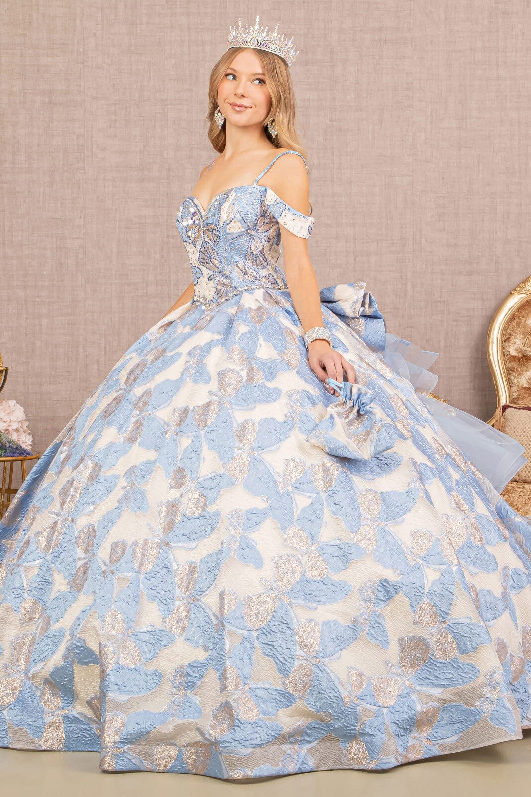 Butterfly Print Ruffled Ball Gown by Elizabeth K GL3174
