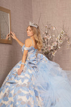 Butterfly Print Ruffled Ball Gown by Elizabeth K GL3174