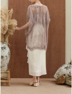 Vestido de mãe da noiva com bainha/coluna, elegante, decote redondo, comprimento até ao tornozelo, cetim, meia manga com folhos de missangas