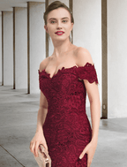 Mermaid / Trumpet Mother of the Bride Dress Elegant Off Shoulder Sweep / Brush Train Lace Short Sleeve with Appliques