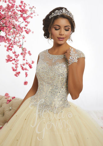 Vestido de quinceanera com manga curta e corte em A da Fiesta Gowns 56338
