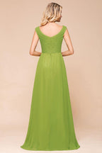 Cap Sleeve Aline Bridesmaid Dress Green Long  Simple Maid of Honor Dress
