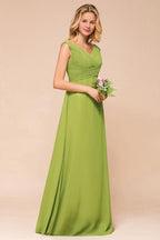 Cap Sleeve Aline Bridesmaid Dress Green Long  Simple Maid of Honor Dress