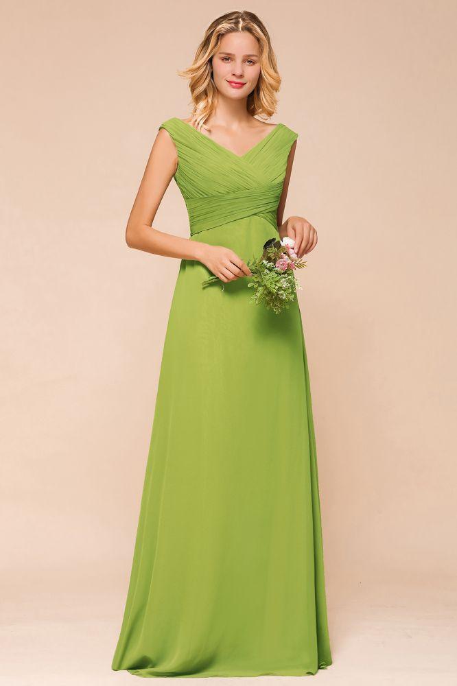 Cap Sleeve Aline Bridesmaid Dress Green Long  Simple Maid of Honor Dress