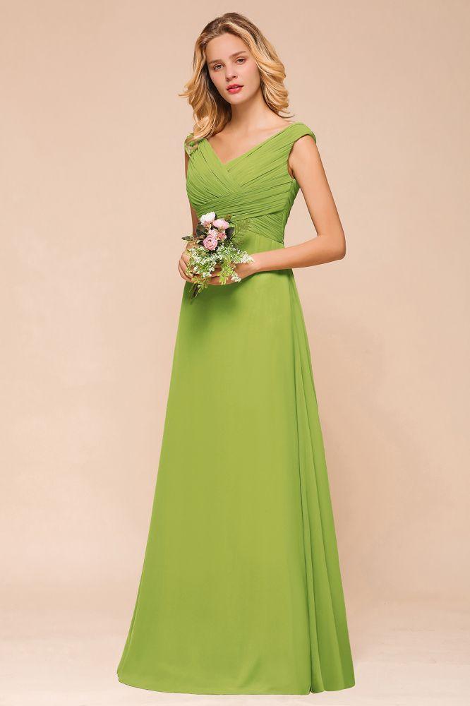 Cap Sleeve Aline Bridesmaid Dress Green Long  Simple Maid of Honor Dress