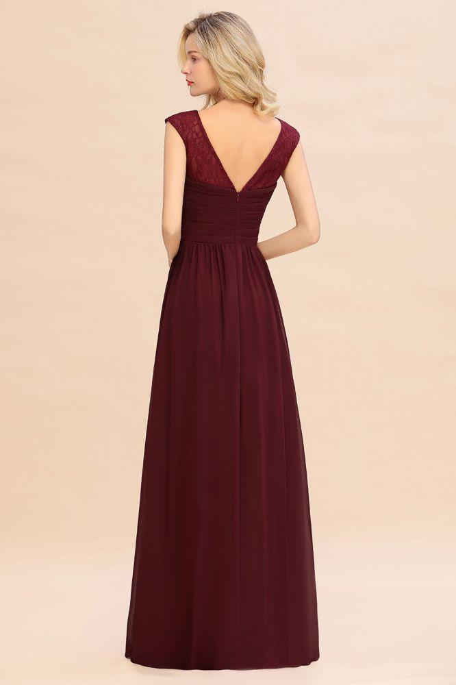Cap Sleeve Burgundy Evening Maxi Gown Chiffon Floor Length Bridesmaid Dress