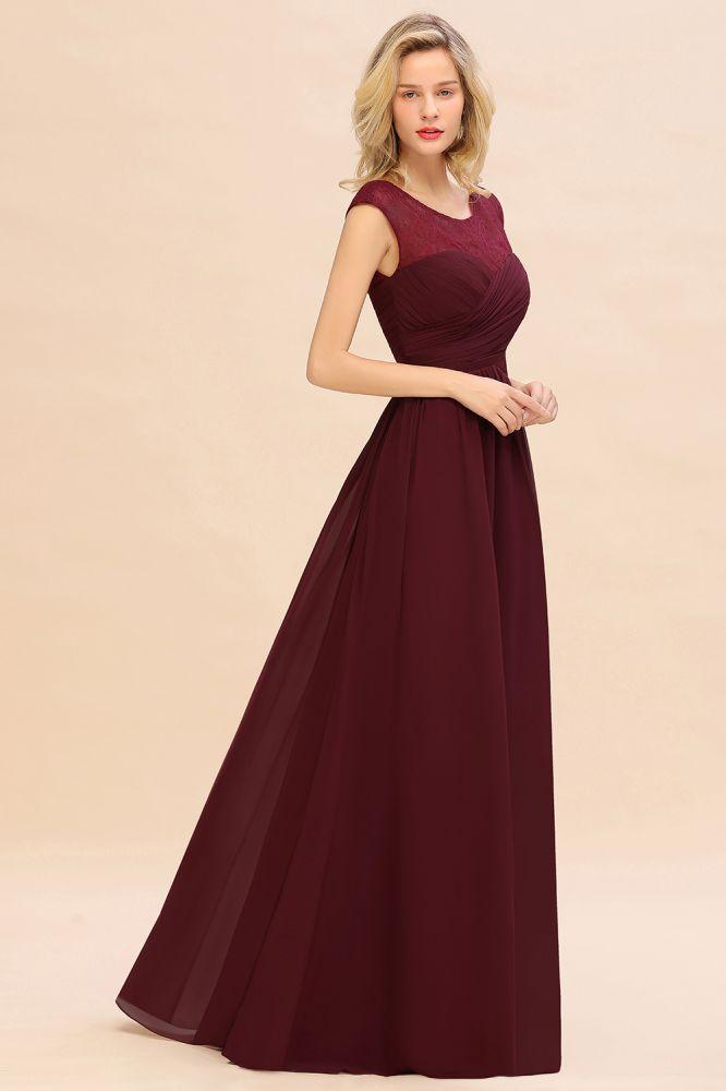 Cap Sleeve Burgundy Evening Maxi Gown Chiffon Floor Length Bridesmaid Dress