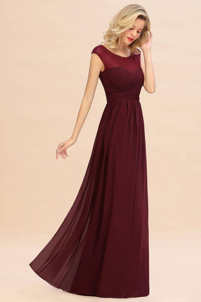 Cap Sleeve Burgundy Evening Maxi Gown Chiffon Floor Length Bridesmaid Dress