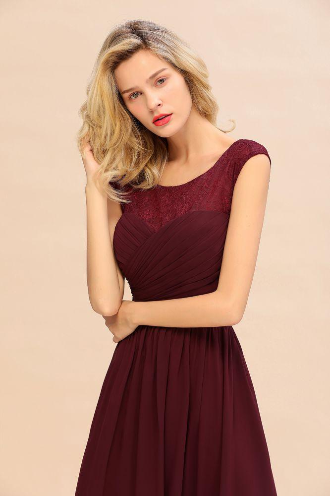 Cap Sleeve Burgundy Evening Maxi Gown Chiffon Floor Length Bridesmaid Dress