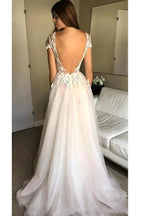 Cap Sleeve Deep V-neck Prom Dress With Appliques Sexy Split Wedding Dresses PG902 by pgmdress