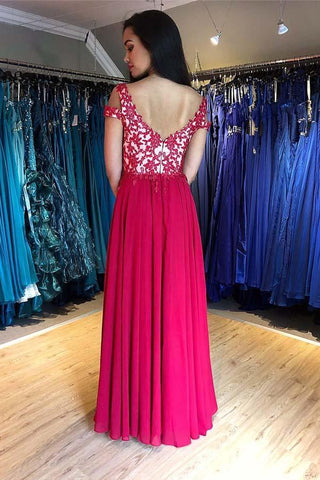 A-Line Floor Length Cap Sleeve Burgundy Prom Dress  PSK033