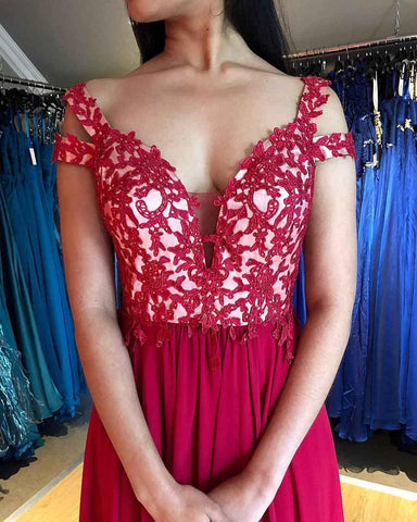 A-Line Floor Length Cap Sleeve Burgundy Prom Dress  PSK033