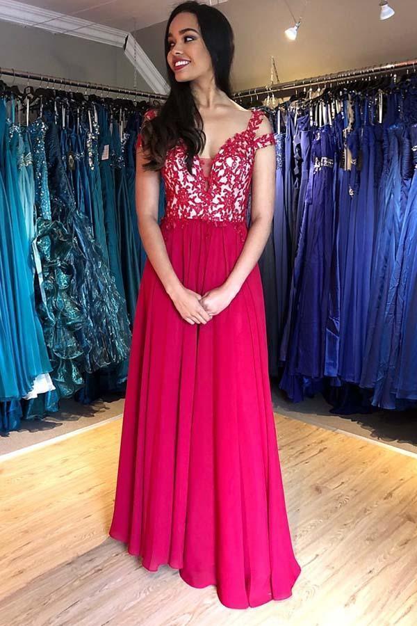 Vestido de festa comprido, corte A, manga curta, cor vinho, PSK033