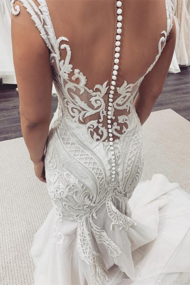 Kapärmel-Spitzen Meerjungfrau-Brautkleid
