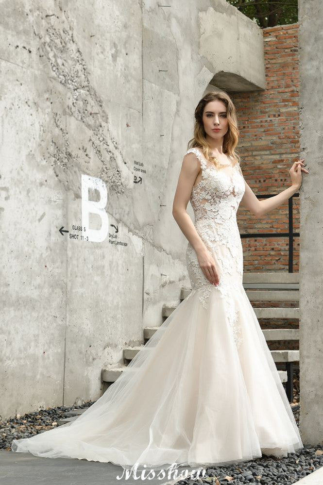 Robe de mariée sirène à manches chauve-souris en dentelle blanche/ivoire avec motif floral de jardin