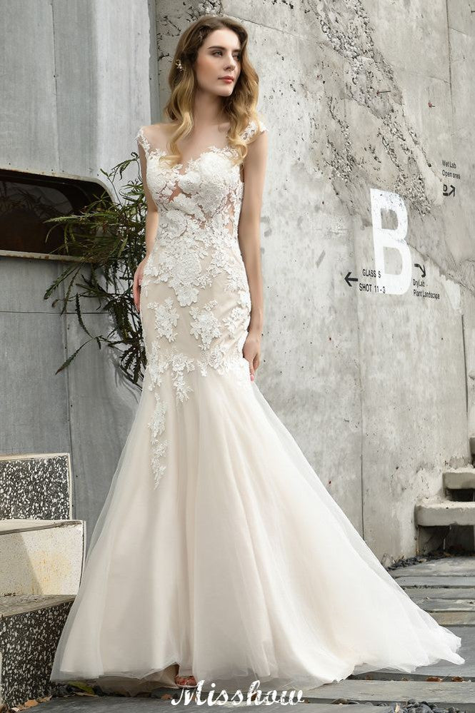 Robe de mariée sirène à manches chauve-souris en dentelle blanche/ivoire avec motif floral de jardin
