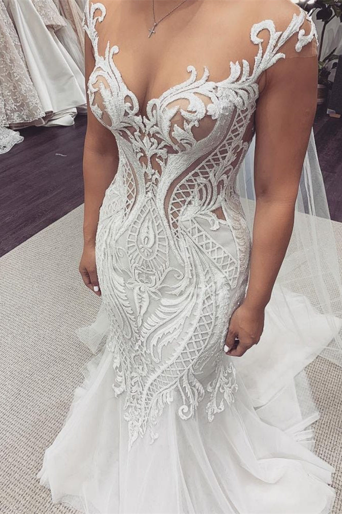 Kapärmel-Spitzen Meerjungfrau-Brautkleid