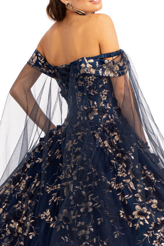 Ballkleid mit 3D-Blumen und Cape-Ärmeln von Elizabeth K GL1970